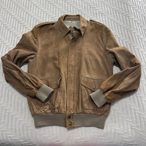 Vintage Bloomingdale's tan suede leather bomber jacket size M